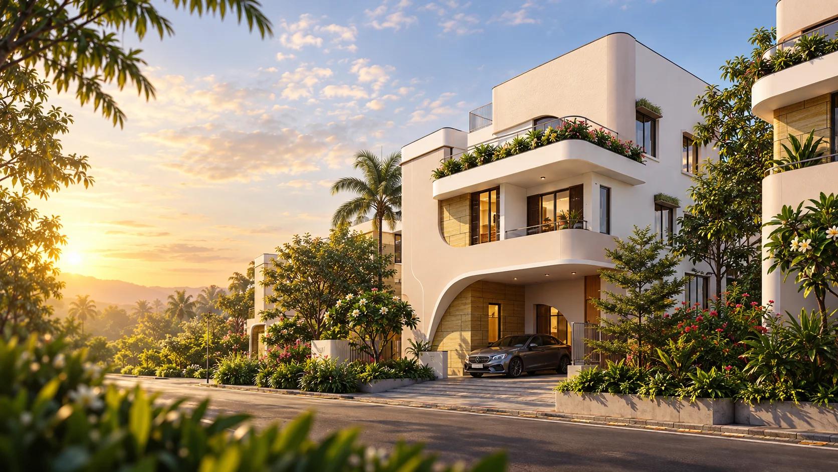 Elara villas in warm sunrise light
