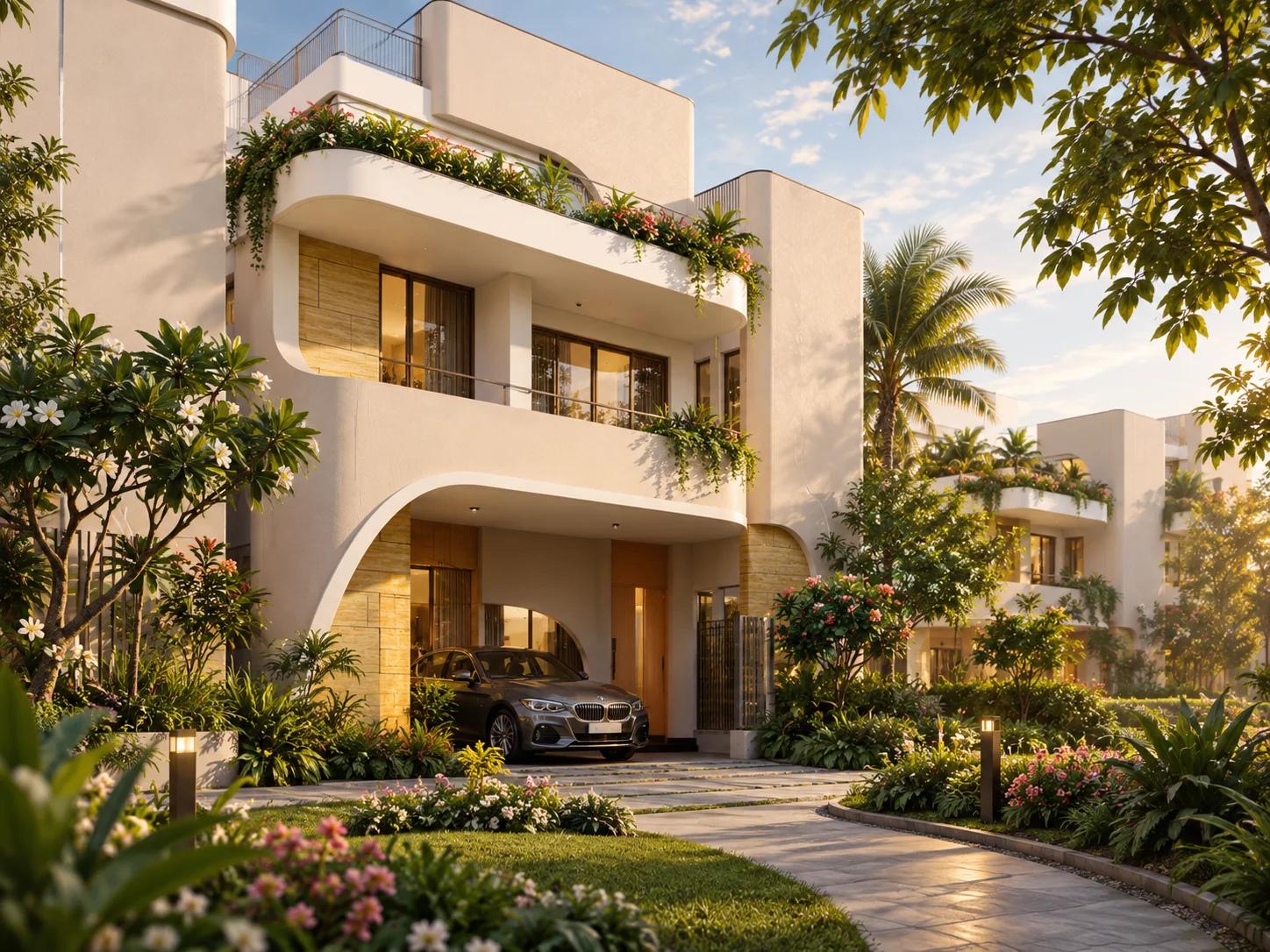 Curved Elara villa architecture and gardens