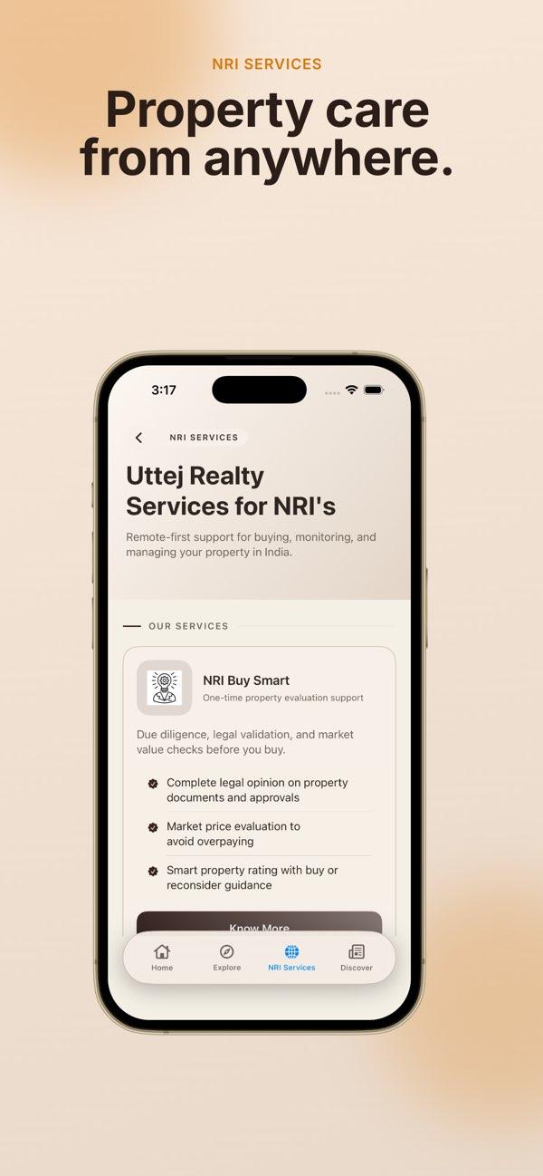 AssetCare NRI property services screen on iPhone
